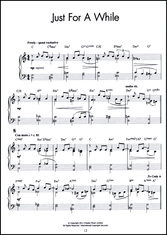 A sample page from 12 Original Piano Ballads