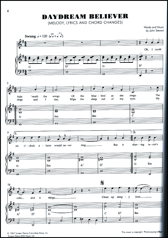 A sample page from The Pop Piano Player: You've Got A Friend