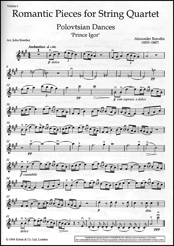 A sample page from Romantic Pieces for String Quartet