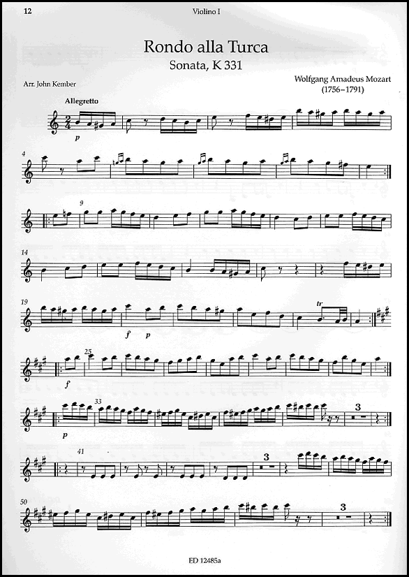A sample page from Classical Pieces for String Quartet